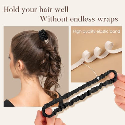 LULUSILK Small Silk Hair Ties No Damage, 100% Real Mulberry Silk, Skinny Scrunchies Ponytail Holders for Thin Fine Hair, Black, Pack of 3 - color: Black