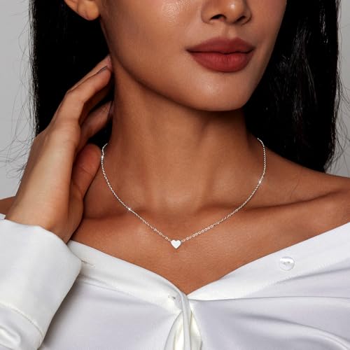Zeffy Dainty Gold Heart Necklace for Women Trendy 14K Gold/Silver Plate Cute Heart Pendant Choker Necklaces Gold Love Heart Chain Necklace for Women Dainty Gold Jewelry Gifts for Women - style: Tiny Heart Necklace-Silver