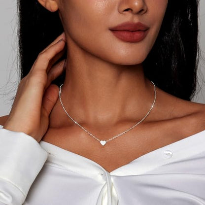 Zeffy Dainty Gold Heart Necklace for Women Trendy 14K Gold/Silver Plate Cute Heart Pendant Choker Necklaces Gold Love Heart Chain Necklace for Women Dainty Gold Jewelry Gifts for Women - style: Tiny Heart Necklace-Silver
