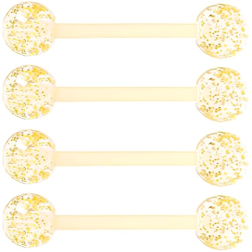 Sequin Barbell Piercing Set for Men Women 14 G Acrylic Tongue Ring Jewellery Long Cute Nipple Piercings Bars Kit Hypoallergenic Flexible Stud 4 pcs Body Jewelry Size 16 MM - color: Yellow