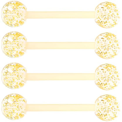 Sequin Barbell Piercing Set for Men Women 14 G Acrylic Tongue Ring Jewellery Long Cute Nipple Piercings Bars Kit Hypoallergenic Flexible Stud 4 pcs Body Jewelry Size 16 MM - color: Yellow