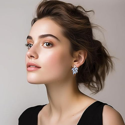 Rhinestone Stud Earrings for Women Small Dainty Crystal Cluster Drop Earrings for Girls Cute Costume Jewelry for Bridal Wedding Party Gift - color: Light Blue