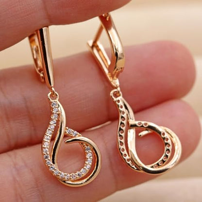 18K Gold Plated Flower Dangle Earrings for Women, Hypoallergenic Cubic Zirconia Earrings, Elegant CZ Drop Earrings, Statement Jewelry Gifts Party Fashion - style: Dangle-SwirlTeardrop