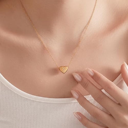 18k Gold Plated Heart Pendant Letter Necklaces for Girls Stainless Steel Initial Necklace for Women Birthday Gifts for Girls Women - color: Brushed Gold, style: Letter F