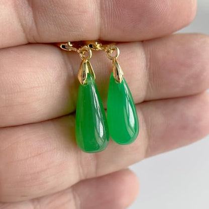 Natural Waterdrop Stone Drop Earrings,Yellow Gold Plated Real Genuine Teardrop Crystal Quartz Gemstone Dangle Earrings for Women Her - color: B02_Emerald
