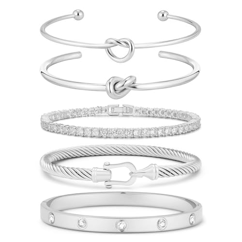 18 K Gold Plated Love Bangle Bracelet Stack Cuff Jewelry for Women Jewelry Set for Women Gift with Box - style: style19