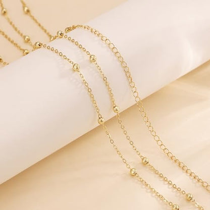 CHESKY Waist Beads for Women, Dainty 14k Gold Plated Waist Chain Beach Accessories Cute Belly Chain Body Chain Gold Chain Belts for Women Summer Beach Jewelry for Womens Gifts Rave Outfits for Womens - style: bead chain-gold