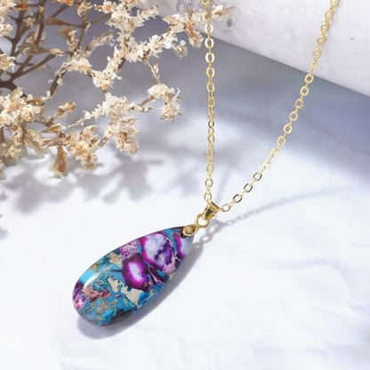 Suyi Stone Necklace for Women Teardrop Colorful Pendant Necklaces - color: Blue Gold 2
