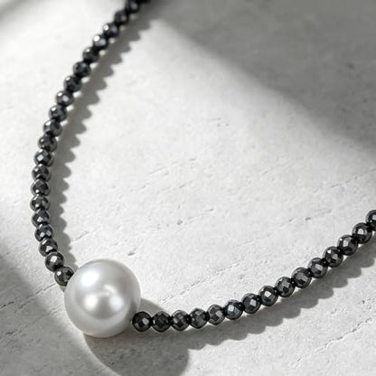 Single Pearl Choker Pendant Necklaces for Women, Natural Gemstone Womens Black Stone Beaded Choker Necklace, Dainty Round Freshwater Pearl Handmade Jewelry Gift Women Birthday Bridesmaids Anniversary 16 18 inch - color: 04-grey, size: 16"