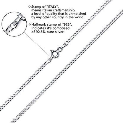 Savlano 925 Sterling Silver 2mm Italian Solid Figaro Link Chain Necklace Comes With a Gift Box for Men & Women - Made in Italy