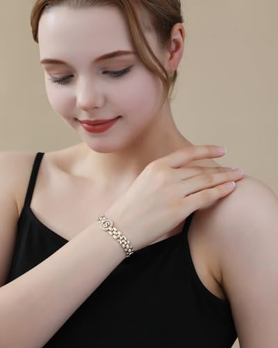 WEDDINEN Initial Bracelets for Women, 14K Gold Plated Letter A-Z Bracelets with Diamonds,Thick Chain Bracelet for Women trendy Jewelry Gifts - color: Gold-O
