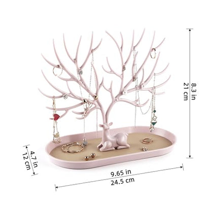 MORE&LESS Antlers Jewelry Display Stand,Tree Tower Rack Hanging Organizer for Ring Earrings Necklace Bracelet - color: A Light Pink