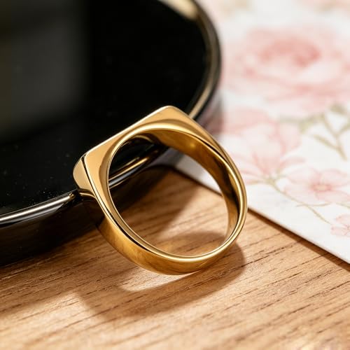 Square Signet Style Titanium Steel Classical Wedding Engagement Ring | Classical Simple Plain Wedding Engagement Statement Ring,Square Shape Signet Style Titanium steel Steel - color: Gold