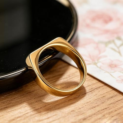 Square Signet Style Titanium Steel Classical Wedding Engagement Ring | Classical Simple Plain Wedding Engagement Statement Ring,Square Shape Signet Style Titanium steel Steel - color: Gold