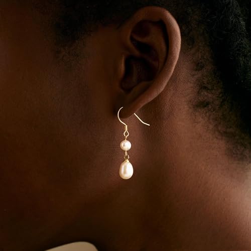 Pearl Earrings for Women 14K Gold Freshwater Pearl Hoop Earring Dangle Drop Wedding Earrings Bridal Bridesmaid Jewelry Gifts for Women - color: Natural Freshwater Pearl Drop Earrings