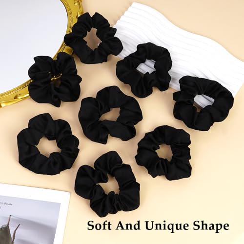 Satin Scrunchies for Women – 8PCS Black Silk Hair Ties – No Crease, Frizz-Free, Gentle Elastic Hair Bands for Thick & Thin Hair, Soft & Stylish Hair Accessories Gifts - color: Large-Black