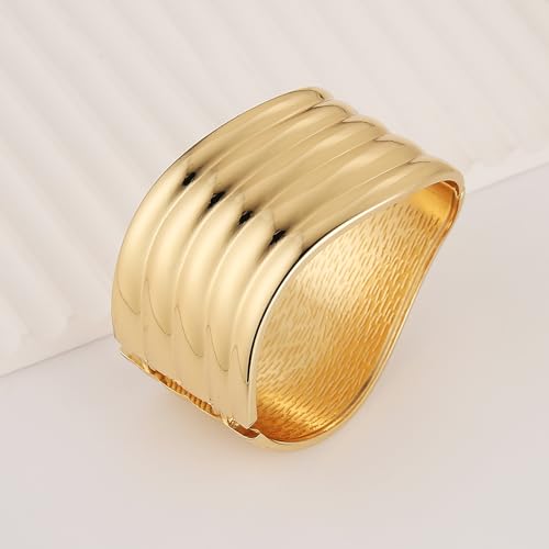 HZMAN Chunky Gold Cuff Bracelets for Women Thick Wide Bangle Bracelet Hammered Open Hinge Wrist Cuff Bracelet Jewelry Gift - color: 08.Irregular Gold