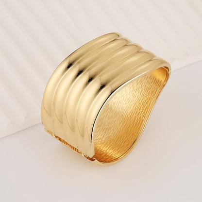 HZMAN Chunky Gold Cuff Bracelets for Women Thick Wide Bangle Bracelet Hammered Open Hinge Wrist Cuff Bracelet Jewelry Gift - color: 08.Irregular Gold