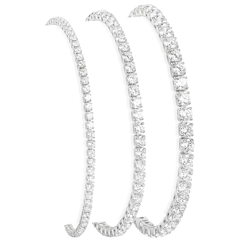 925 Sterling Silver Bracelets for Women Stack, Trendy Tennis Bangle Cuff Jewelry Set 14K Gold Plated, Adjustable Bracelet Set for Wrist Essentials, Women Fashion Watch Band Acecessories - style: Bracelet_3pcs(Silver Tennis Set)