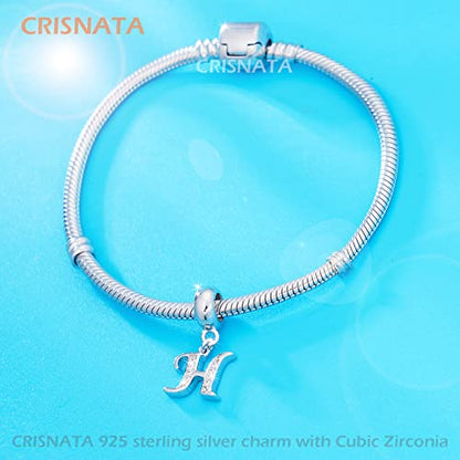 26 Letter Pendant Charms, Polished 925 Sterling Silver Complete Initial A-Z Dangling CZ Stone Alphabet Beads, fits European Bracelet Necklace, Gift for Mother/Father/Daughter/Son/Sister/Aunt - color: Letter H CZ Pendant Charm
