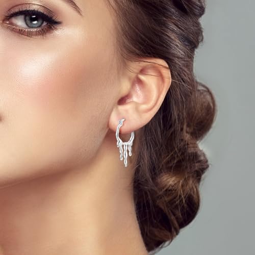 NARMO 925 Sterling Silver Earrings for Women Hypoallergenic Hoop Earrings - color: Liquid Droplet