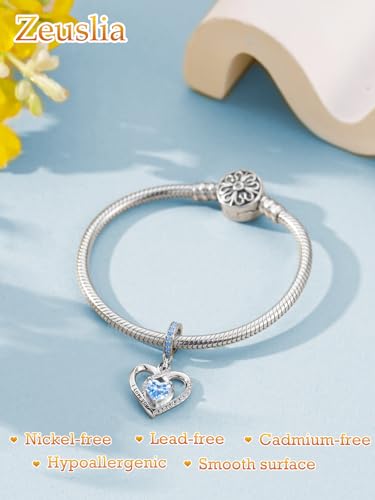 Heart Birthstone Charms for Bracelets, 925 Sterling Silver Women Bead Charms for Charm Bracelets Necklace, Mother's Day Birthday Anniversary Jewelry Gifts for Wife Mom Grandma Daughter - style: Dangle - Mar - Aquamarine