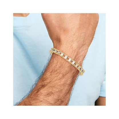 14K Two-tone Gold 7.5mm Hand-polished Fancy Link Chain Bracelet 8.5"