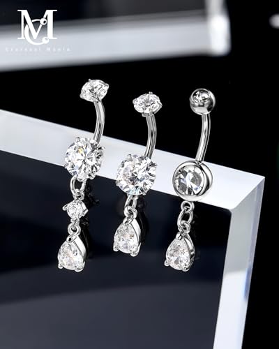 Belly Button Rings Pack 14G Belly Piercing Jewelry 316L Stainless Steel Belly Rings for Women 3PCS Navel Piercing Jewelry - color: Sliver