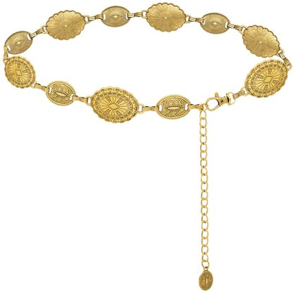 Women's Concho Chain Belt Western Cowgirl Metal Waist Chain | Belt for Dress - color: C Gold, size: S: 41.3 in