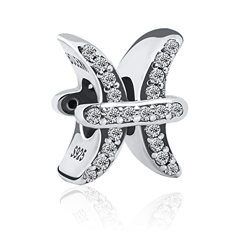 12 Zodiac Signs Birthday Constellations 925 Sterling Silver Charm Bead fits Pandora Bracelets & Necklaces & More - color: Pisces