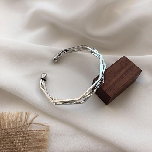 925 Sterling Silver Bracelet Plated Cuff Bangle Bracelet Fashionable Multi-layer Cross Wire Bangle Bracelet Open Adjustable Wide Cuff Bracelet for Teen Girls Fashion Jewelry - color: 18