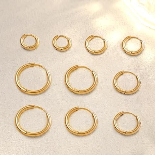 316L Surgical Steel Huggie Hoop Earrings | Dainty Pave Cubic Zirconia Cartilage Tiny Earring for Sensitive Ears Hypoallergenic Lightweight for Women Men - style: Gold Plated,20G*6/8/10/12/14mm