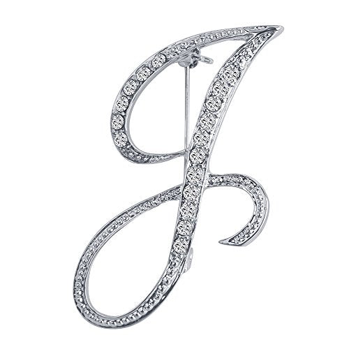 A-Z 26 Letters Pins Brooches Silver Plated Metal Broaches Pins-Clear Crystal Initial Breastpin - color: 1pcs-J