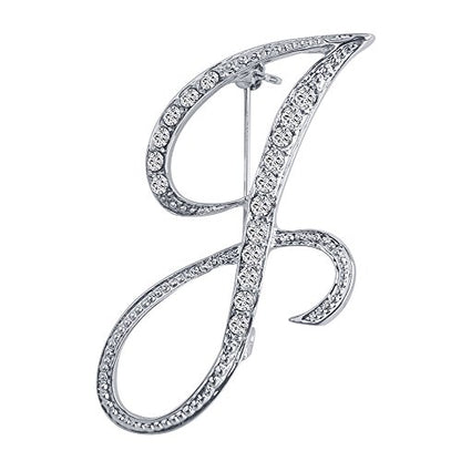 A-Z 26 Letters Pins Brooches Silver Plated Metal Broaches Pins-Clear Crystal Initial Breastpin - color: 1pcs-J