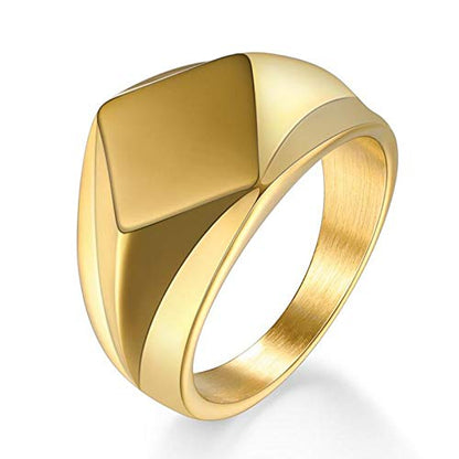 MYNENEY Stainless Steel Square Shape Signet for Men Statement Ring - color: Rhombus Gold