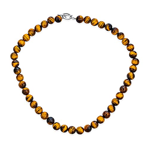Classic Color Gemstones Ball Bead Strand Necklace Toggle Clasp 10MM - color: Brown Tigers Eye
