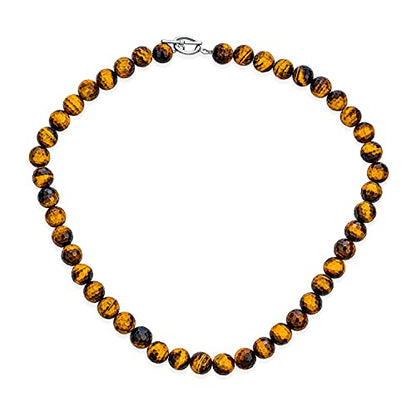 Classic Color Gemstones Ball Bead Strand Necklace Toggle Clasp 10MM - color: Brown Tigers Eye