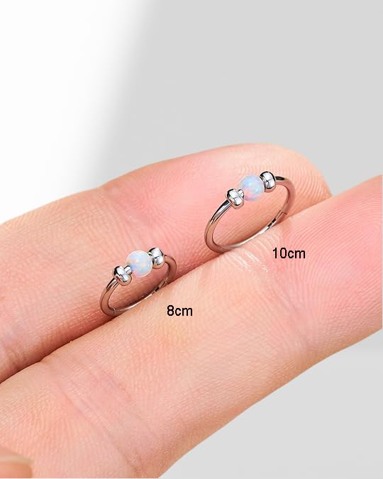 2 Pcs Small Cartilage Hoop Earrings for Women Men, 18G Opal Silver Earrings Hypoallergenic 316L Surgical Steel Hinge Huggie Hoop Earrings for Helix,Tragus,Conch,Rook,Earlobe Piercing Jewelry Nose Ring - style: 1Pc8mm+1Pc10mm Blue Opal/Silver