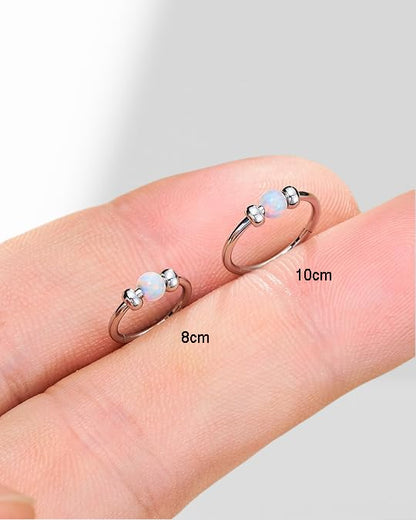 2 Pcs Small Cartilage Hoop Earrings for Women Men, 18G Opal Silver Earrings Hypoallergenic 316L Surgical Steel Hinge Huggie Hoop Earrings for Helix,Tragus,Conch,Rook,Earlobe Piercing Jewelry Nose Ring - style: 1Pc8mm+1Pc10mm Blue Opal/Silver
