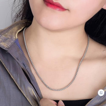 Solid 925 Sterling Silver 3mm Round Box Chain Necklace | Italian Style Box Cable Chain with Lobster Clasp, 16" to 30" Length for Men & Women - size: 26"