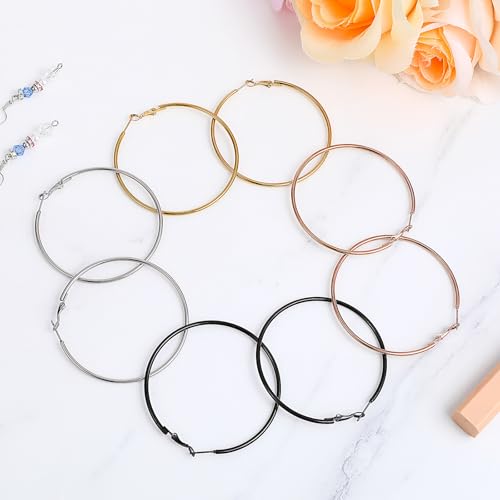 4Pcs Stainless Steel Hoop Earrings, Large Circle Silver Hoop Cartilage Gold Silver Rose gold Black Oversize Earrings for Women - size: 60 mm