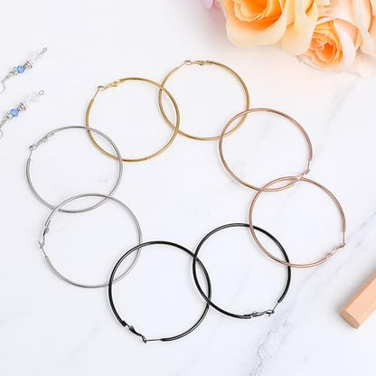 4Pcs Stainless Steel Hoop Earrings, Large Circle Silver Hoop Cartilage Gold Silver Rose gold Black Oversize Earrings for Women - size: 60 mm