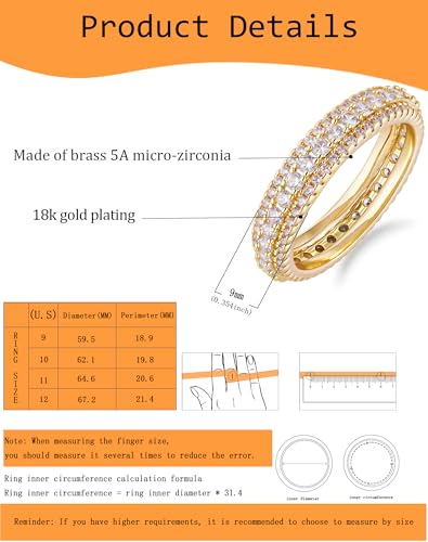 Bling Halo Stacking Ring for Men Women - 18k Gold Plated Stackable Cubic Zirconia Band - Created Diamond Iced Out Hip Hop Jewelry Gifts - color: Mens Style A-Gold Plated, size: 12