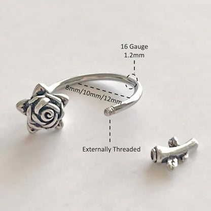16G Rose Flower Lip Rings Surgical Steel Snake Bite Jewelry for Snake Bites Piecing, Horseshoe Labret Jewelry for Lip Piercing, 16 Gauge - size: 16G-10mm, style: 2 Pcs