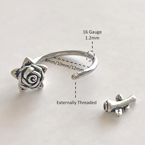 16G Rose Flower Lip Rings Surgical Steel Snake Bite Jewelry for Snake Bites Piecing, Horseshoe Labret Jewelry for Lip Piercing, 16 Gauge - size: 16G-12mm, style: 2 Pcs