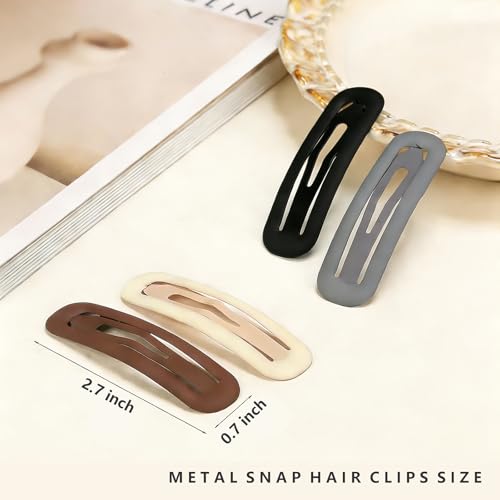 24 Pcs Rectangle Snap Hair Clips for Women Girls, 2.7 inch Large No Slip Neutral Matte Metal Hair Barrettes for Thick Thin Fine Hair - color: Black/Brown/Khaki/Grey/Pink/Beige