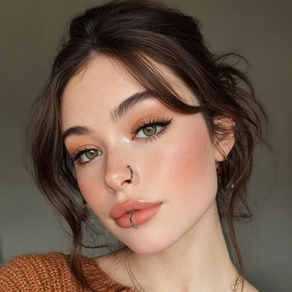 10Pcs Gold Nose Ring Hoop 18G/20G Clicker Nose Hoops Hypoallergenic Stainless Steel Nose Piercings Jewelry Gold Nose Jewelry Septum Helix Cartilage Lip Body Piercings for Women Men 7mm 8mm 9mm 10mm 12mm - color: Black-18G