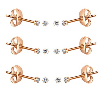 FOSIR 10 Pairs Tiny Womens Surgical Stainless Steel Clear Cubic Zirconia Stud Earrings, Hypoallergenic 316L Earrings Set - style: 3mm-6 pair-R