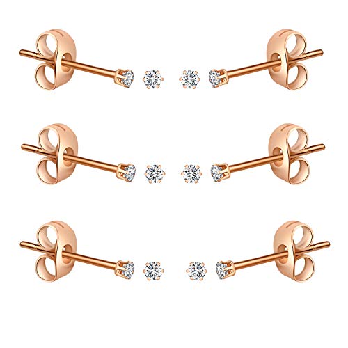 FOSIR 10 Pairs Tiny Womens Surgical Stainless Steel Clear Cubic Zirconia Stud Earrings, Hypoallergenic 316L Earrings Set - style: 3mm-6 pair-R