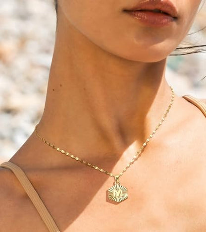 Howoo 14K Gold Plated Initial Necklace for Women Heart Necklace for Women Round Zircon Letter Pendant Plated Adjustable Necklaces Birthday Galentines Valentine Gifts Jewelry - color: S, style: style 2